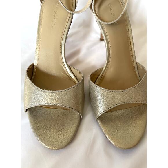 Via Spiga Idal Gold Platinum Champagne Sandal Heels, Formal, Wedding 9.5 - Picture 3 of 7
